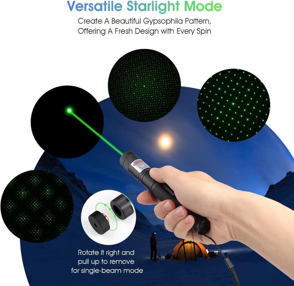 Lennoos USB-C Rechargeable Green Laser Pointer - Advanced Long-Range
