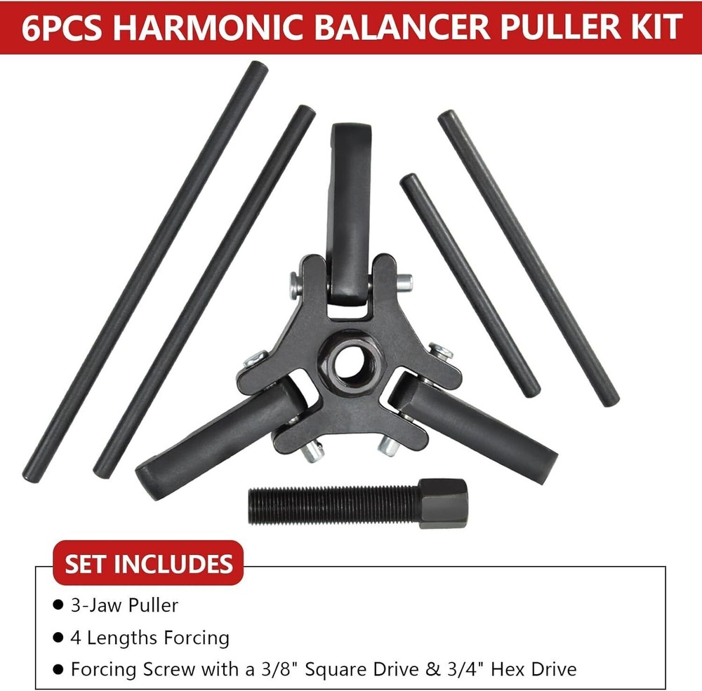 Harmonic Balancer Puller with Adjustable 3-Jaw Puller Kit, Forcing Screw Fits