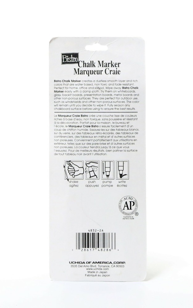 Uchida Bistro Chalk Marker Set 2/Pc-White, 3mm Fine Tip & Chisel Tip