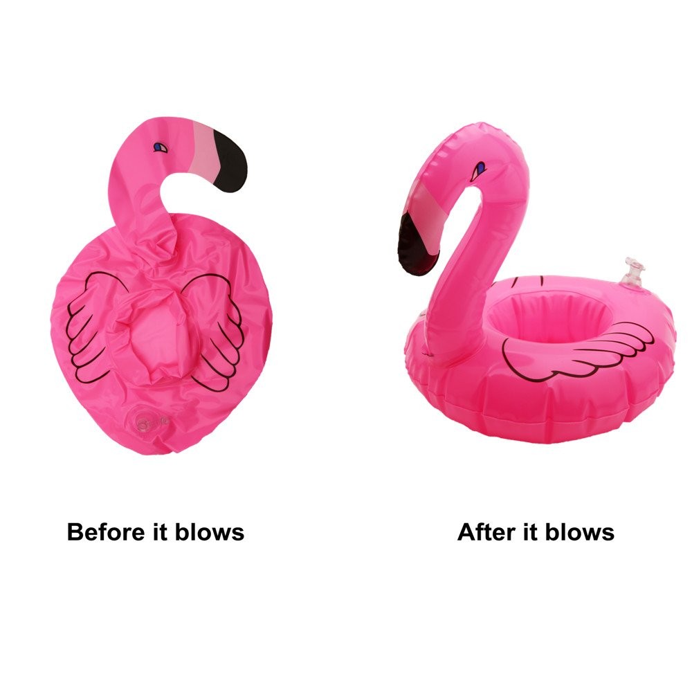 Inflatable Floating Flamingo Drink Holder 12 Pack Swimming Pool Float Coaster...