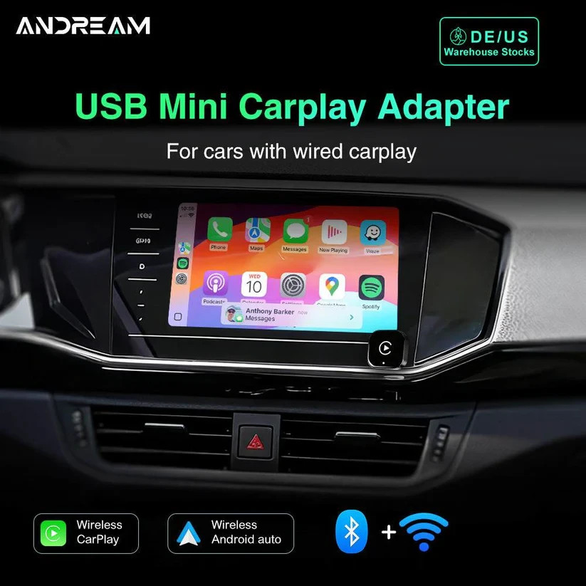 2 in 1 USB Mini Android Auto CarPlay Wireless Adapter Dongle Smart Box Bluetooth