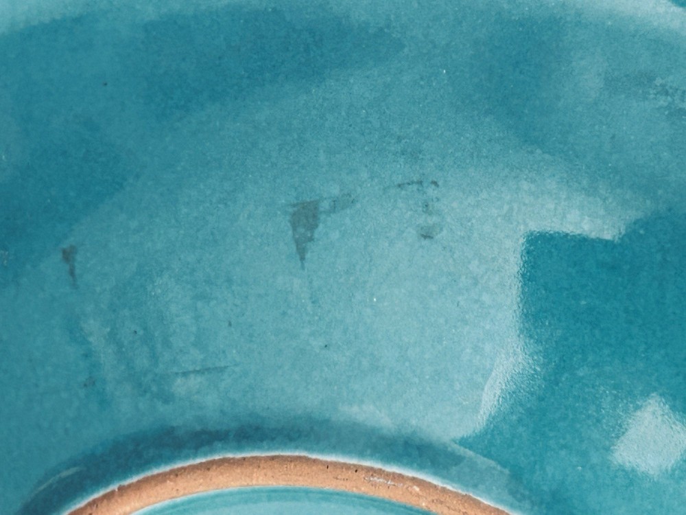 Jensen Ceramic Denmark Dish Plate Turquoise Blue & Brass