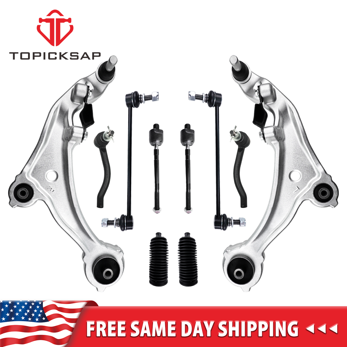 10pc Kit For 2009-14 Nissan Murano Front Control Arm Tie Rod Sway Bar Boot Link