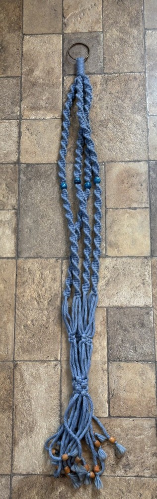 Vintage Home Made Plant Hanger Blue Beads