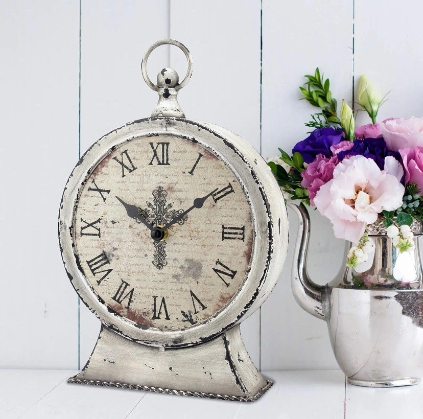 Decorative Clock Table Top Vintage Shabby Chic Patina Large￼