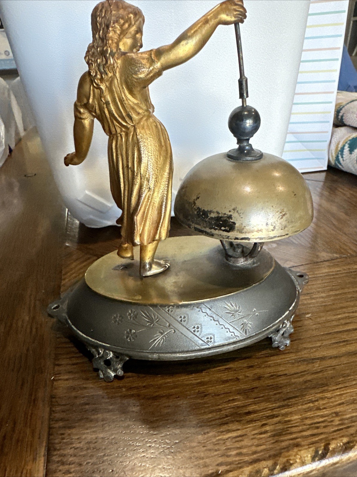 victorian meriden Britannia Figural Lady Mechanical Bronze Hotel Bell