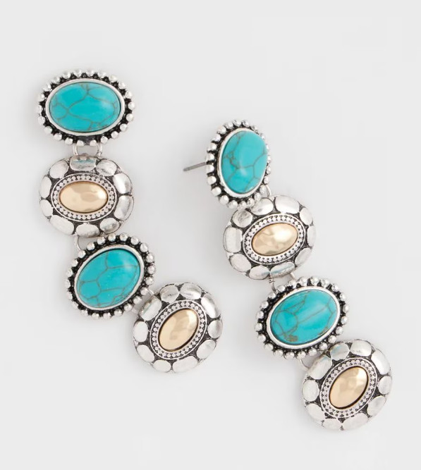 Chico's Turquoise Mixed Metal Linear Earrings