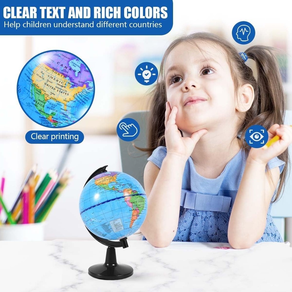 WORLD GLOBE EARTH Map Rotating Geography Ocean Classroom Learning Desktop 6