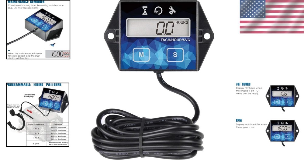 Battery-Replaceable Hour Meter with Tachometer & Waterproof Feature - HM011F