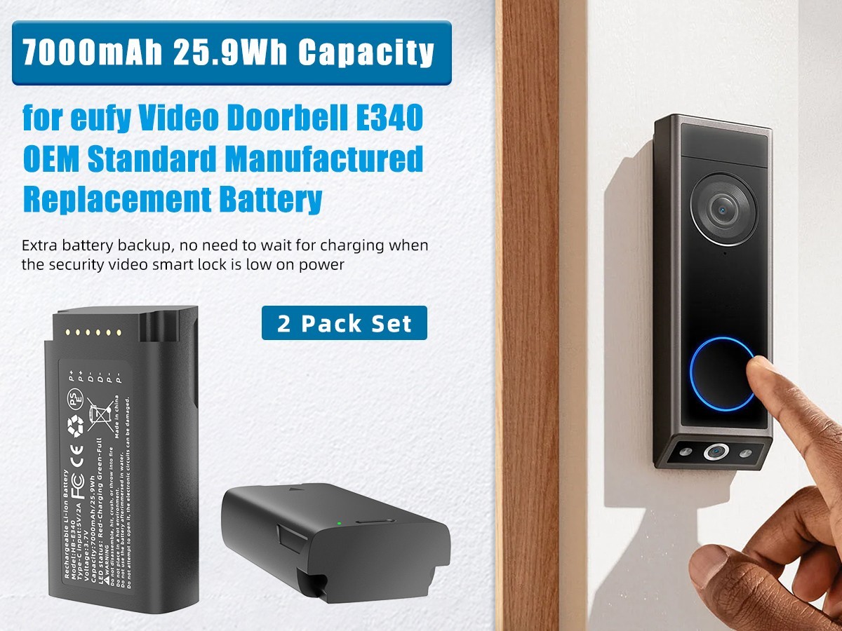 2pcs E340 Rechargeable Battery Backup 7000mAh with USB-C for eufy Video Doorbell