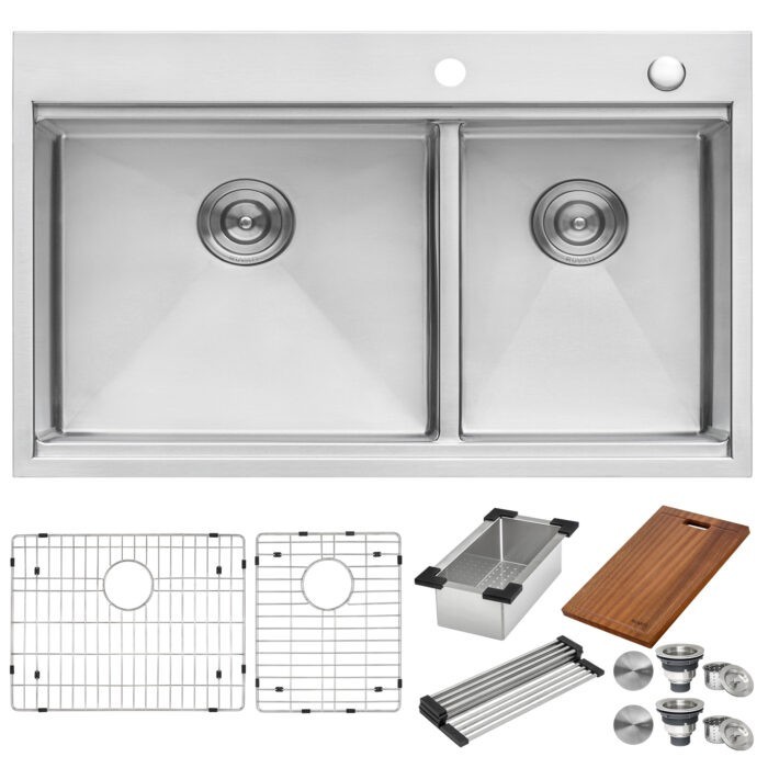 Ruvati 33 x 22 inch Workstation Topmount 16 Gauge Kitchen Sink - RVH8035
