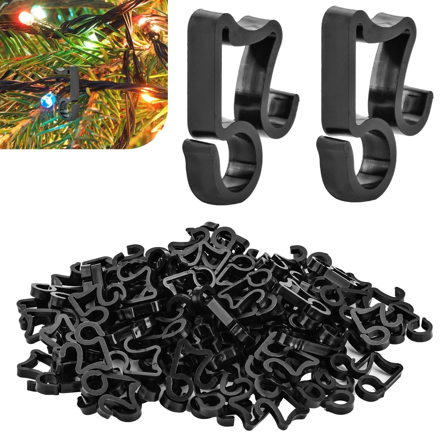 AccEncyc 100 Pcs Outdoor Light Clips Hooks for 100Pcs Black, Black