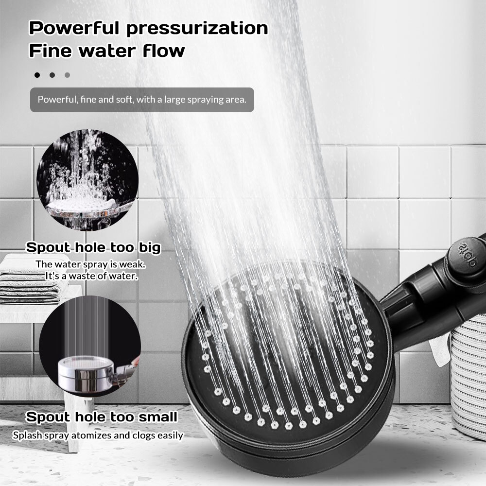 1/2x Detachable High Pressure Shower Head with Built-in Pause Button, 8-Function