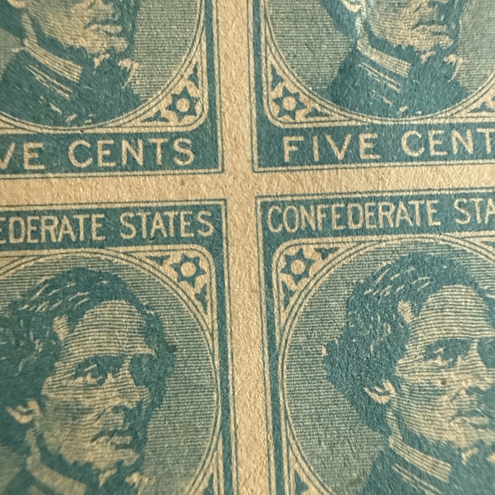 (4) Uncut CSA Confederate States Five Cent Stamps Facsimile