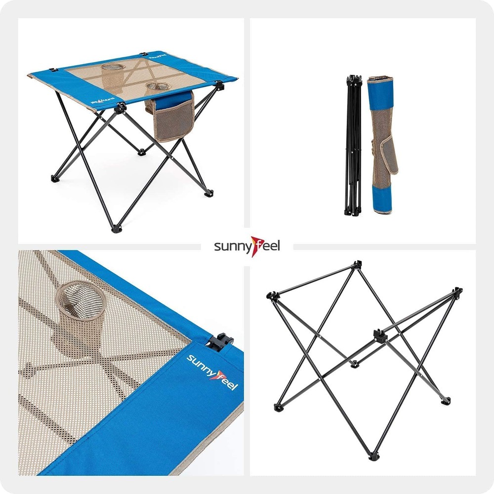 Outdoor Folding Table | Lightweight Mesh Compact Camping Table, Roll Up Top 2...