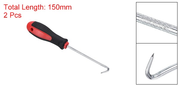 2pcs O-Ring 90°Hook 150mm Oil Seal Gasket Precision Puller Remover Tool Red