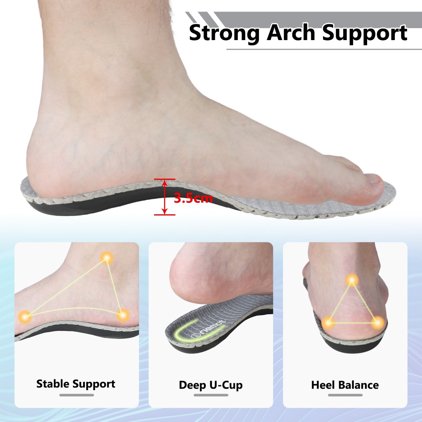 Mens Orthotic Insole Inserts with Arch Support for Plantar Fasciitis Flat Feet