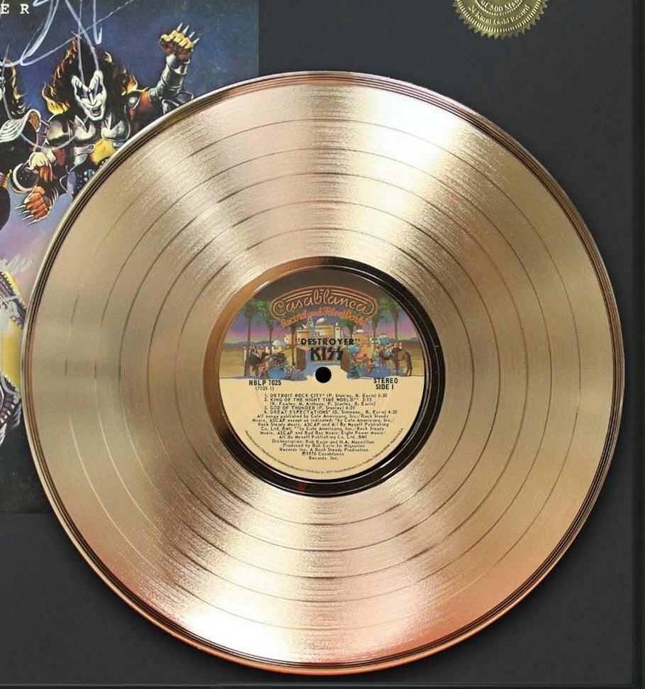 KISS Framed Black wood Reproduction Signature Gold LP Display 2