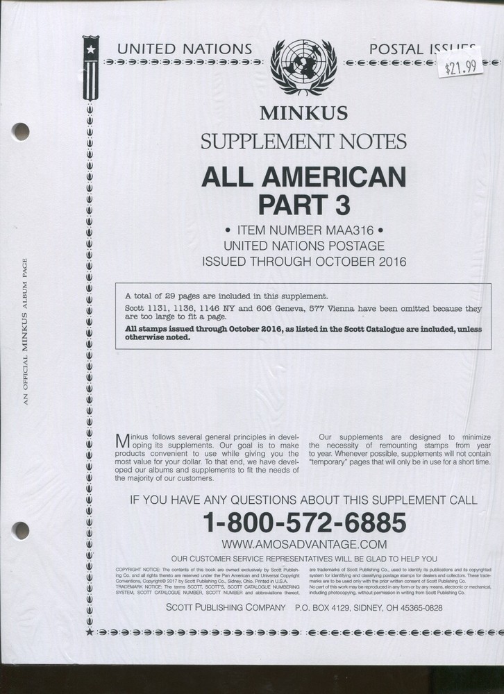 2016 MINKUS All American Part 3 Supplement Stamp Collector Album Pages MAA316