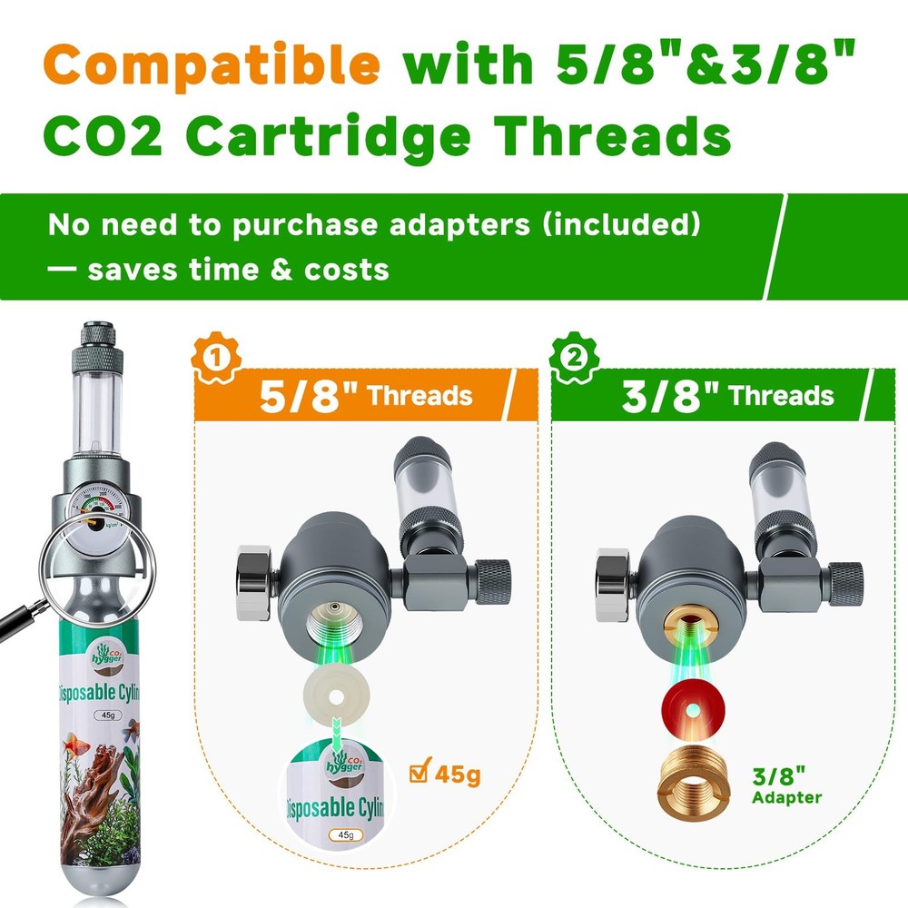 Complete Aquarium CO2 System, Desktop Regulator with 45g silver grey