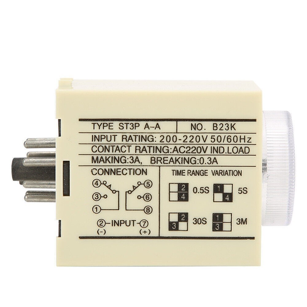 Delay Timer Time Relay Adjustable Knob Anti Interference PC Shell ST3PA A AC220V
