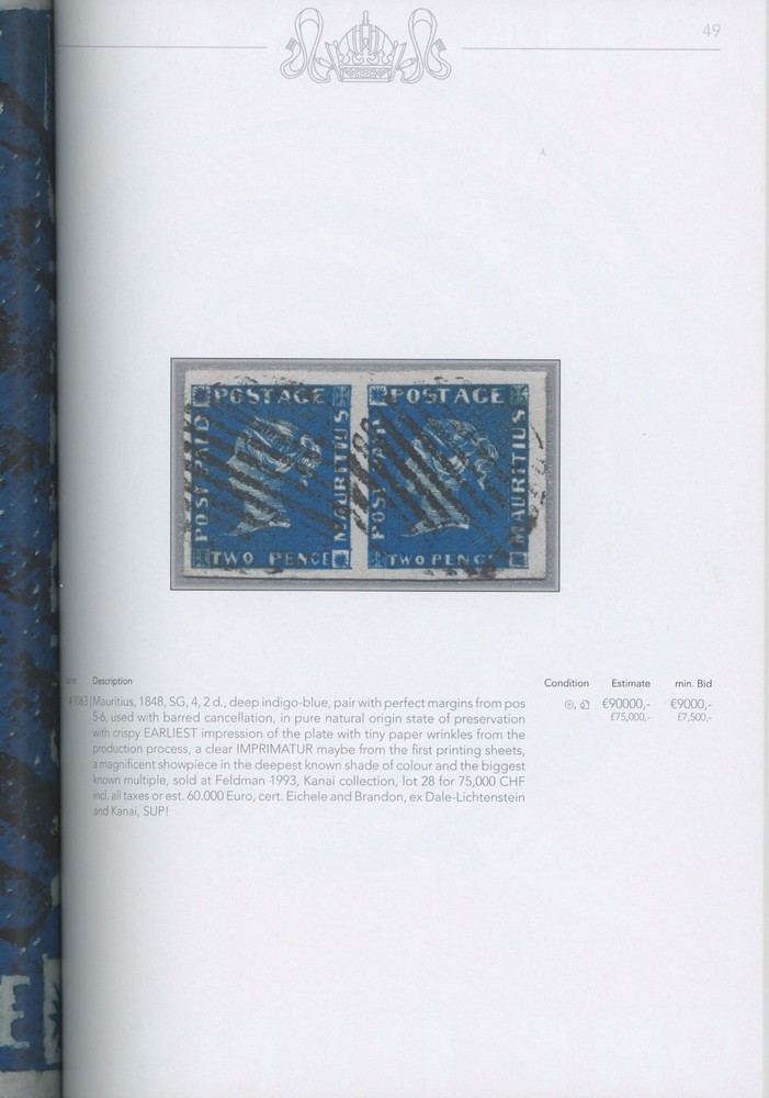 Great Britain Penny Black, Mauritus Specialized Auction Catalog Classicphil 2023