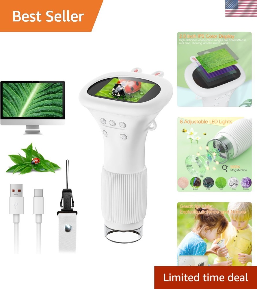 Handheld Mini Microscope for Kids - 1000X with LED Lights & USB Compatibility