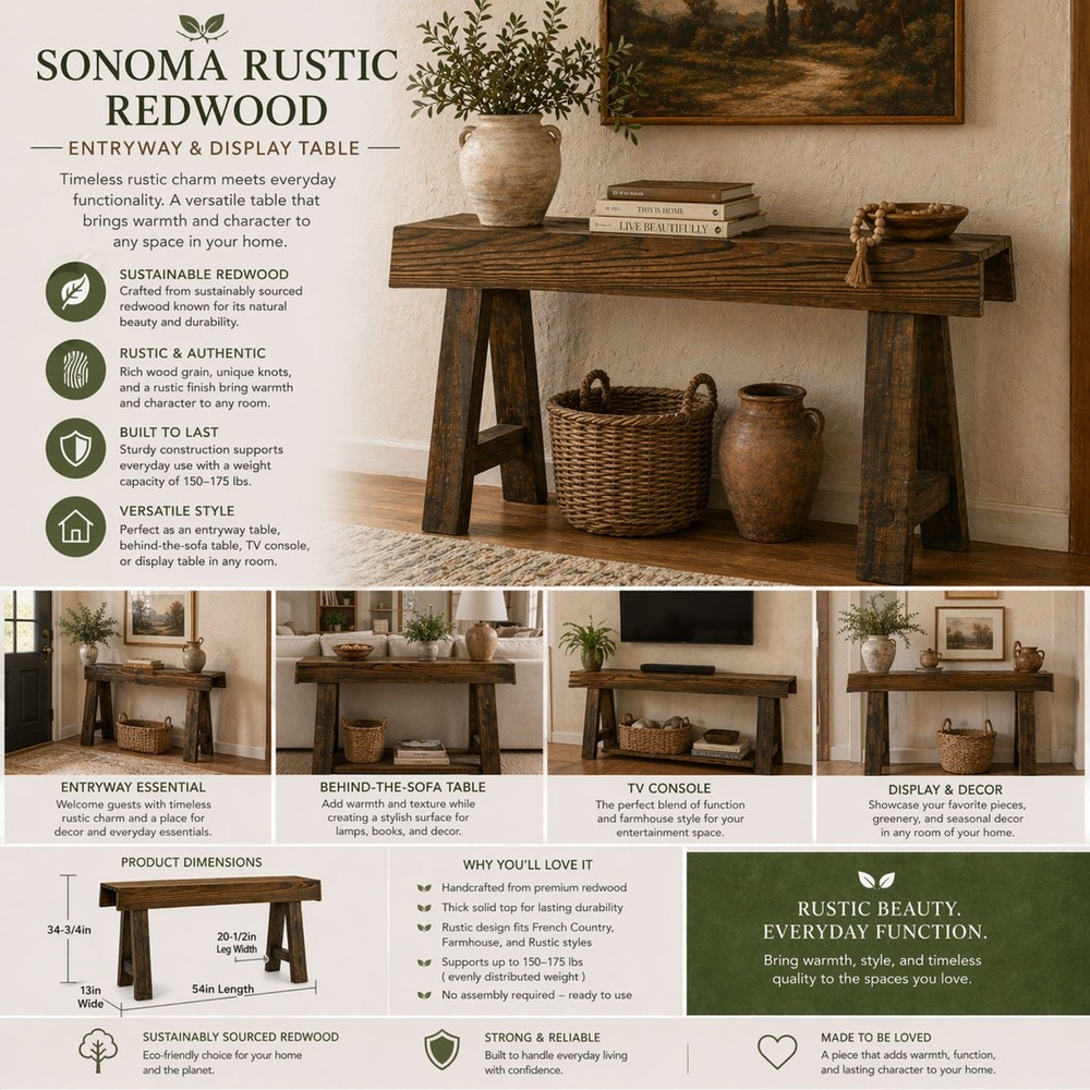 Sonoma Rustic Redwood Entryway & Display Table