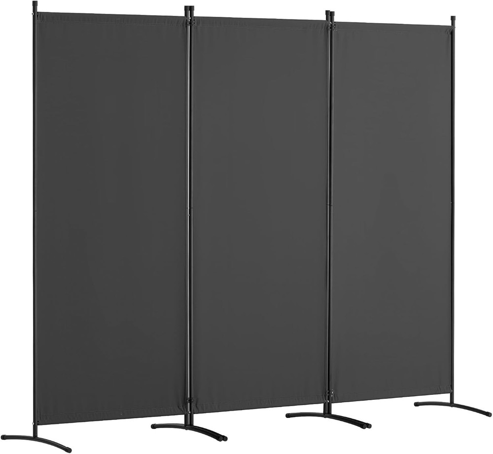 3-Panel Room Divider Folding Privacy Screen – Gray Fabric Partition