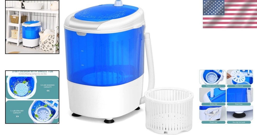 Energy Efficient 5.5lbs Mini Washer with Semi-Automatic Spin for Small Spaces