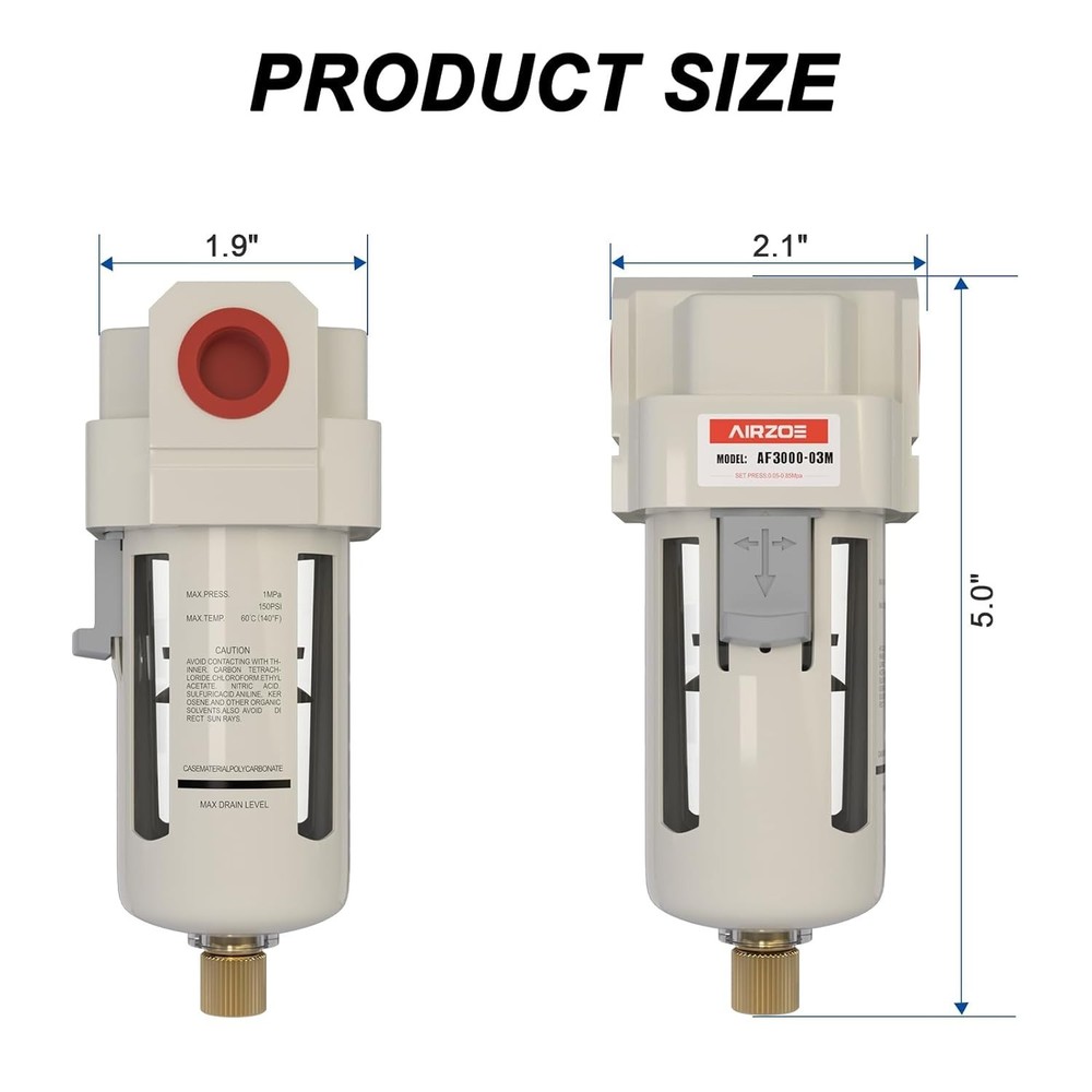 Efficient 3/8" NPT Air Compressor Dryer - Removes Moisture & Particles, Durable