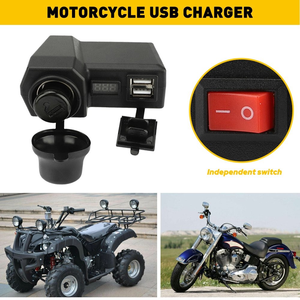 Phone USB Motorcycle Power Charger Cigarette Lighter Voltmeter Socket Waterproof