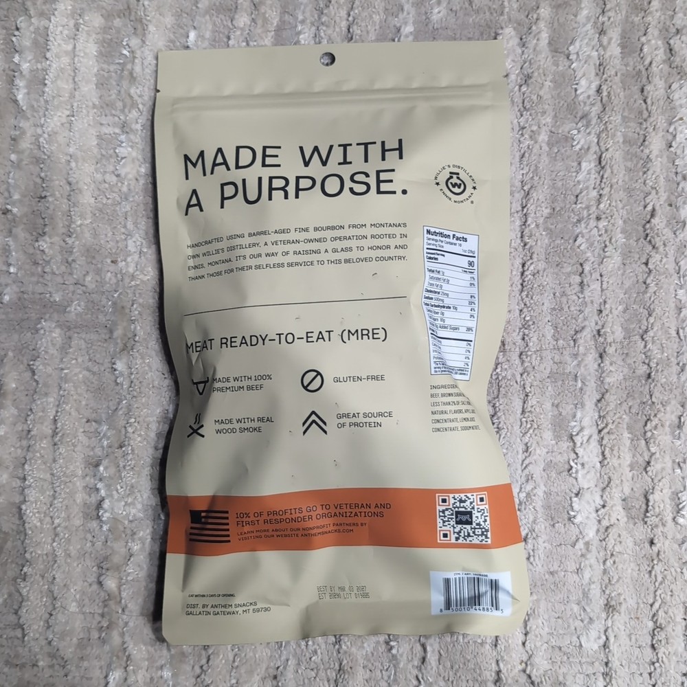 Anthem Snacks, Premium Bourbon Beef Jerky, 10 oz