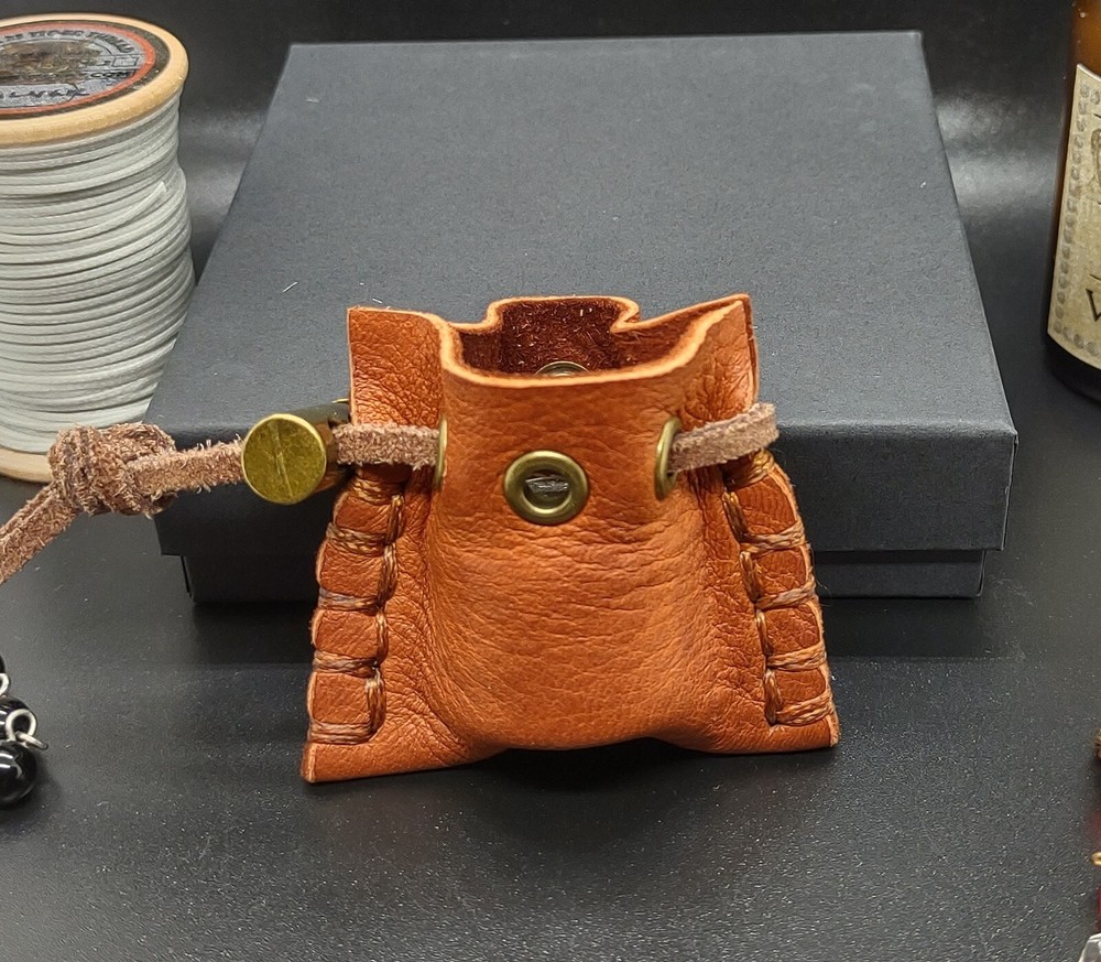 TINY Deerskin Leather Drawstring Pouch for rings, earrings, coins.