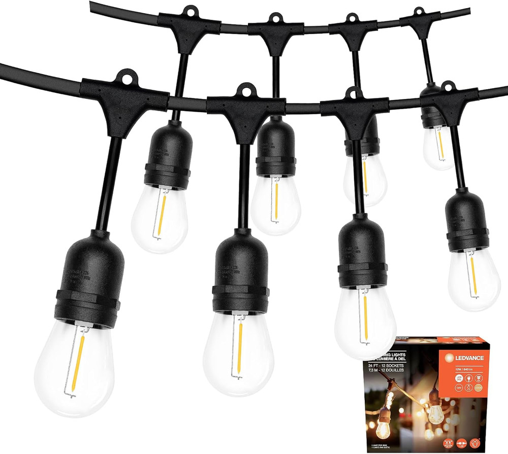 24-Ft Outdoor String Lights, Edison Shatterproof S14 Bulbs, Linkable, String Lig