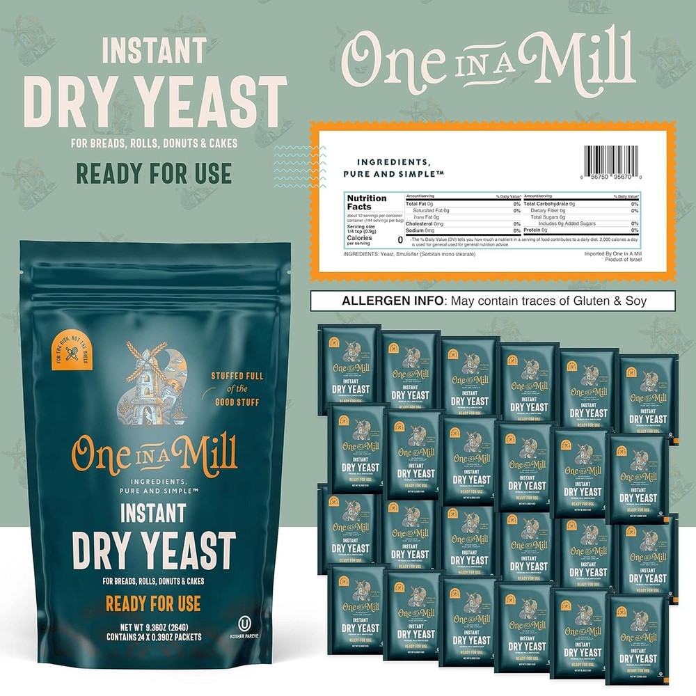 Instant Dry Yeast Packets - Fast Acting, 24 Kosher Packets for Quick Baking