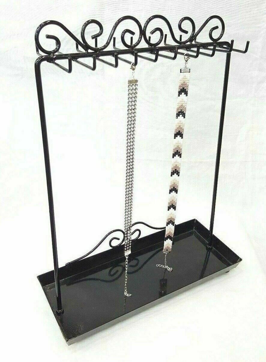 Black Metal Necklace/Bracelets Display Stand, Jewelry Organizer Rack - 20 Hooks