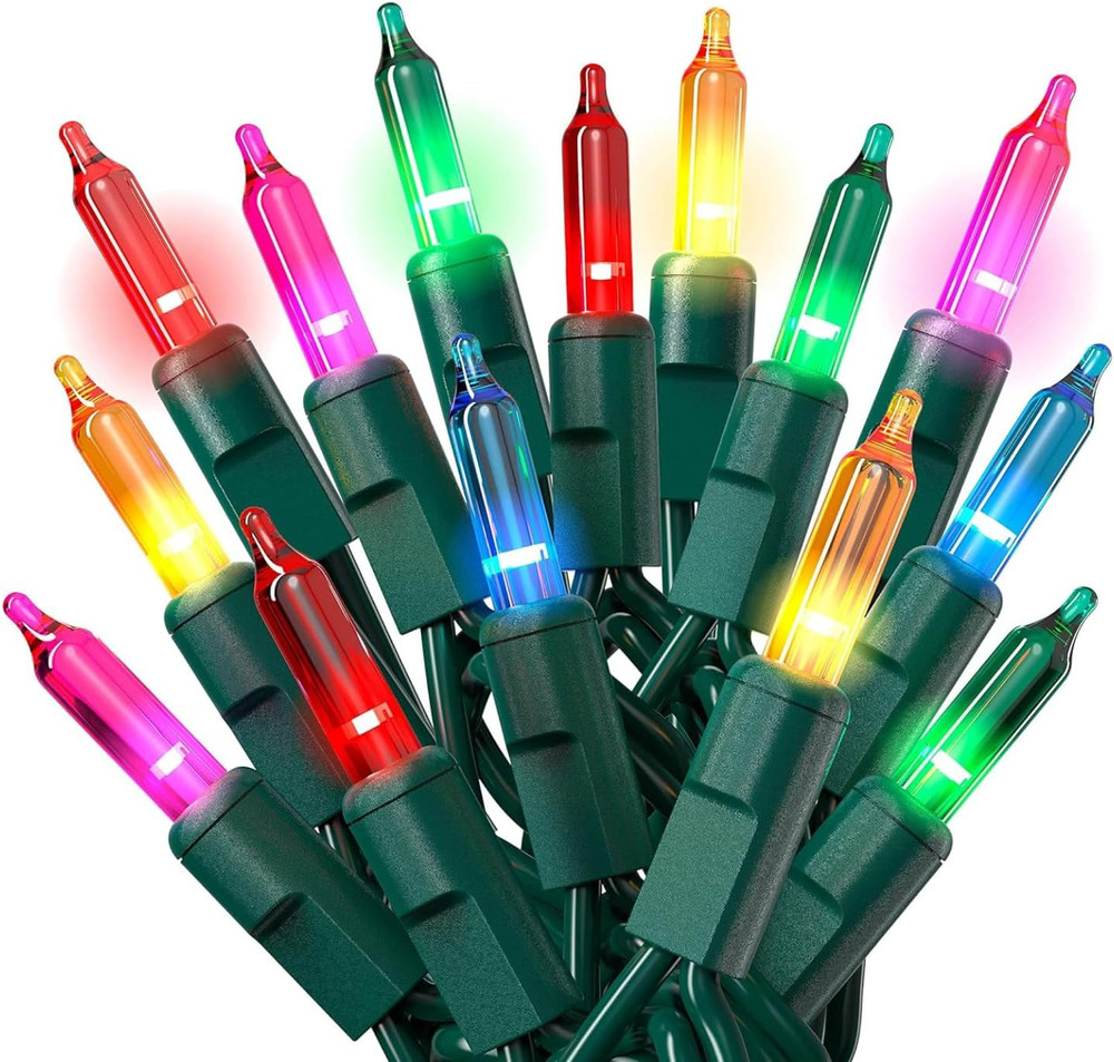 Christmas String Lights with Green Wire - 100 Count, 20 Ft Multicolored Christma