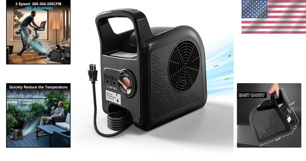 Durable Adjustable Floor Fan with AC Outlets - 355 CFM Power for Quick Drying