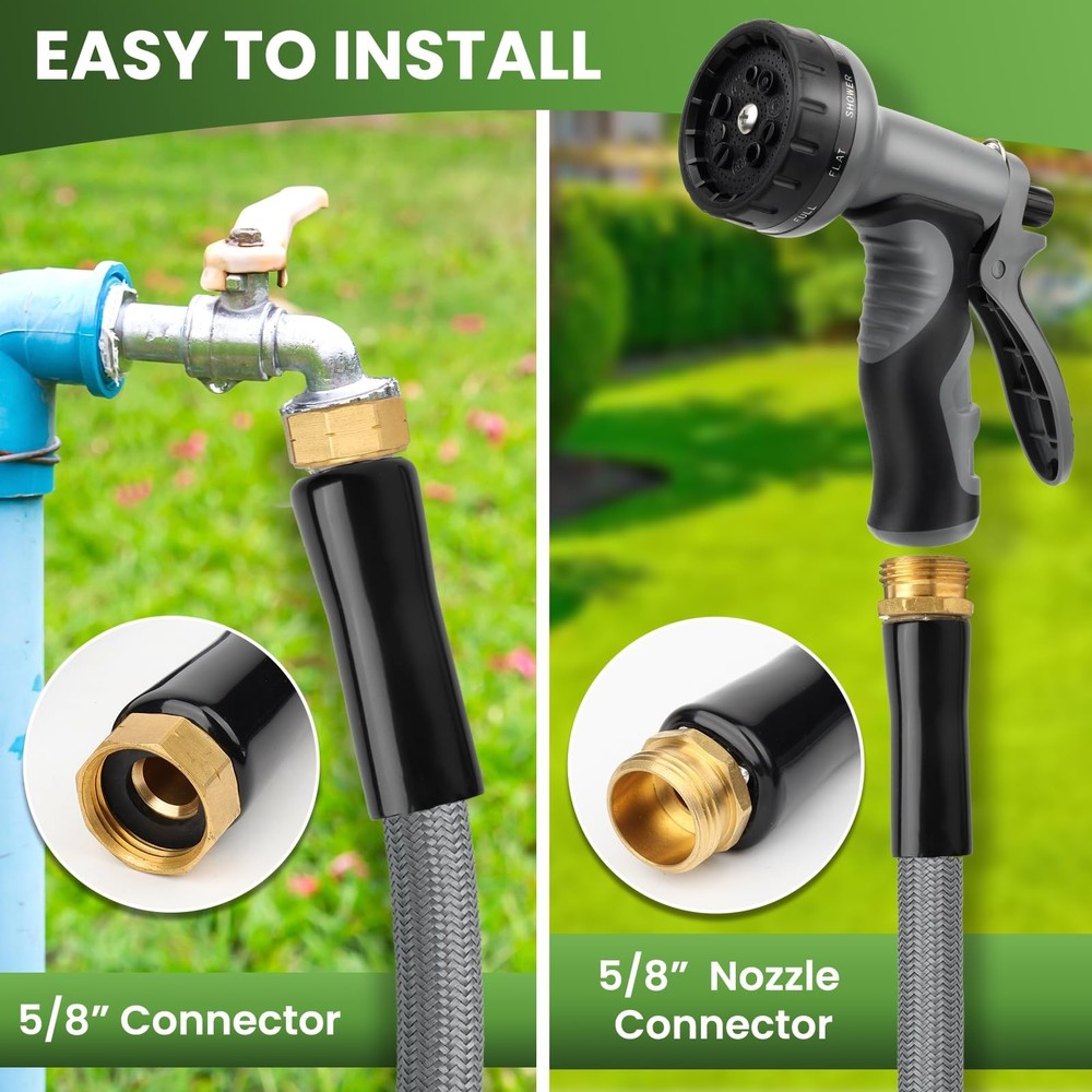 KLABB 36FT Garden Hose 5/8" with Solid Brass Connectors & 10-Function Nozzle,...