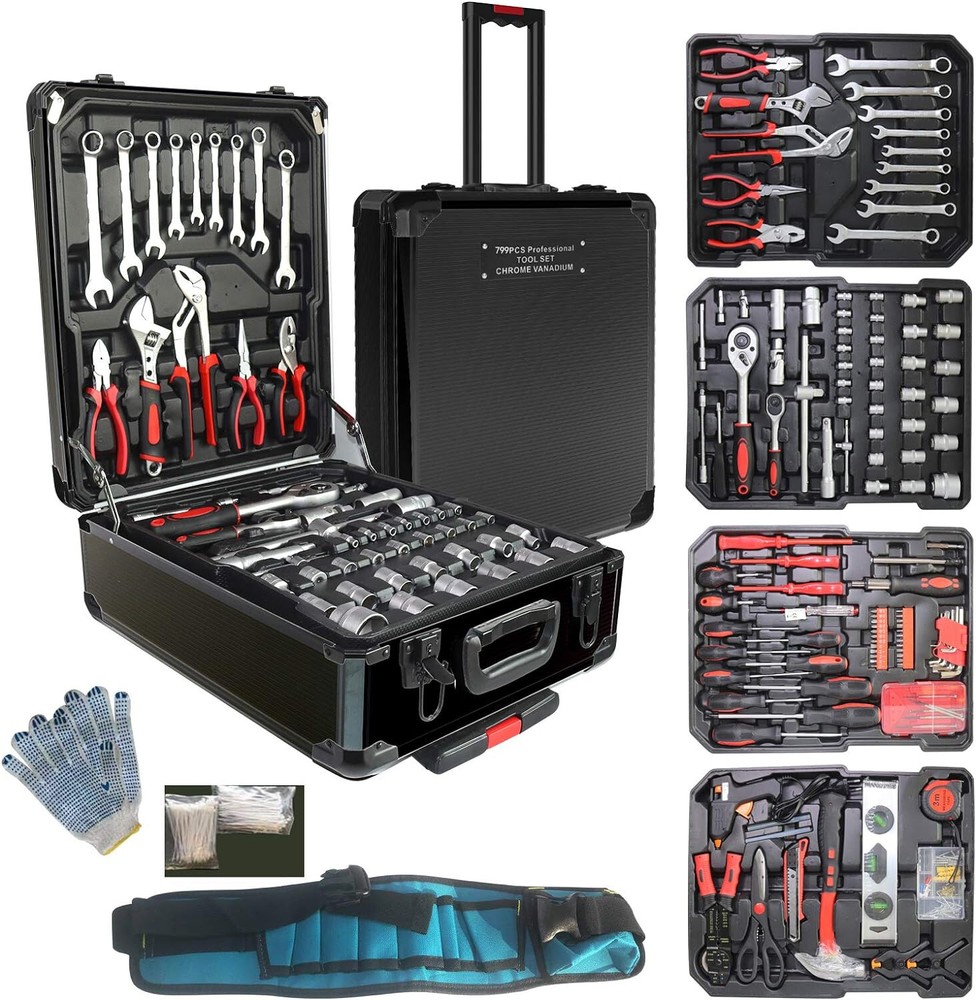 799 Pcs Tool Set Wrenches Socket w/Trolley Case Box Organize Mechanics Tool Kit