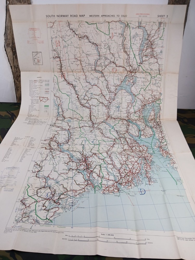 WW2 BRITISH INTELLIGENCE MAP "WESTERN APPROACHES TO OSLO" (NORWAY) + LARVIK etc