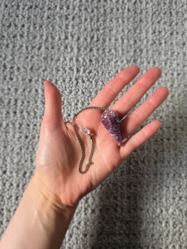 Lepidolite Crystal Pendulum with Clear Quartz