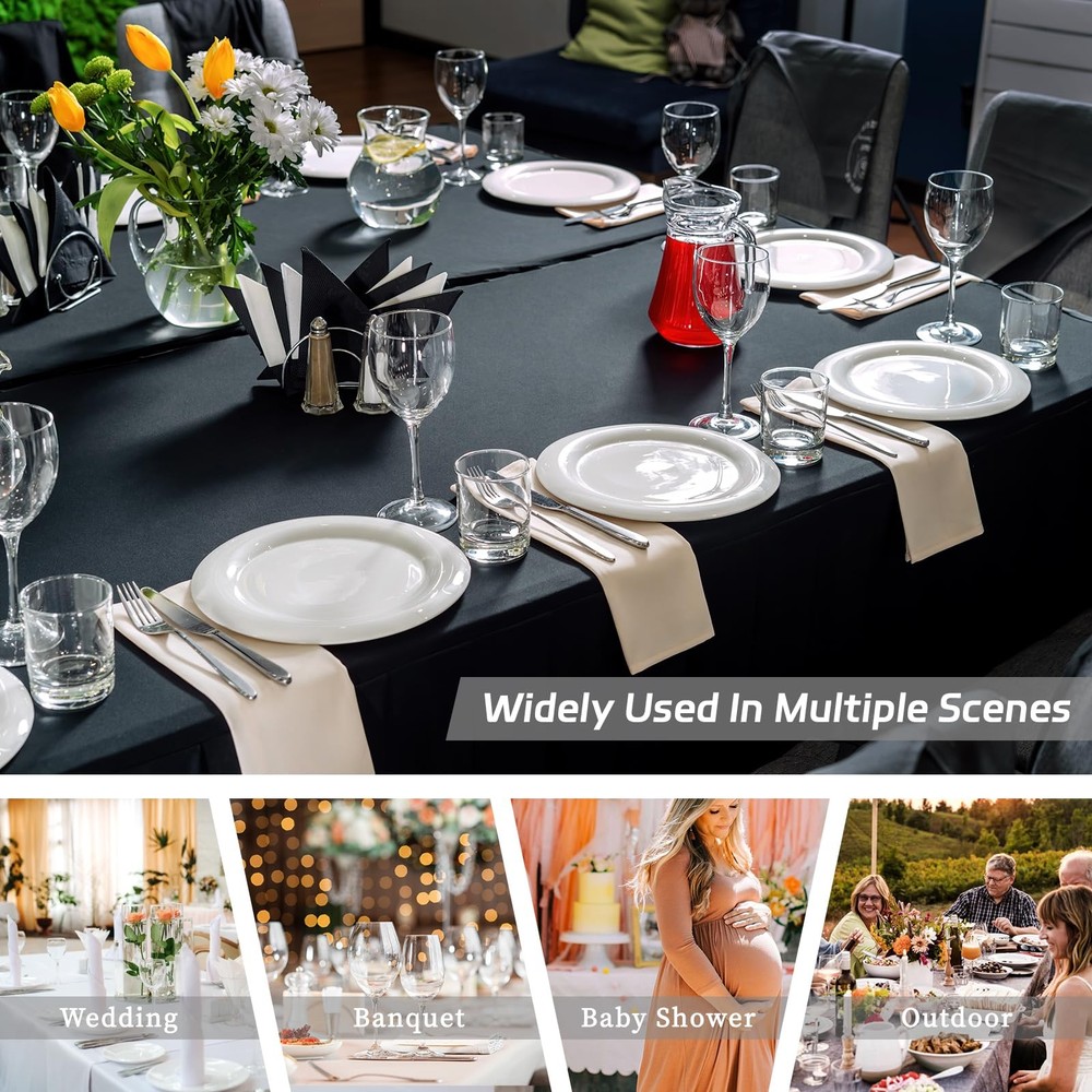 Fixwal 6 Pack Black Table Cloths Rectangle 8FT, Spandex Table Covers, Table C...