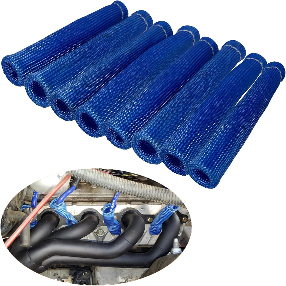 8PCS Spark Plug Wire Heat Shield, Blue