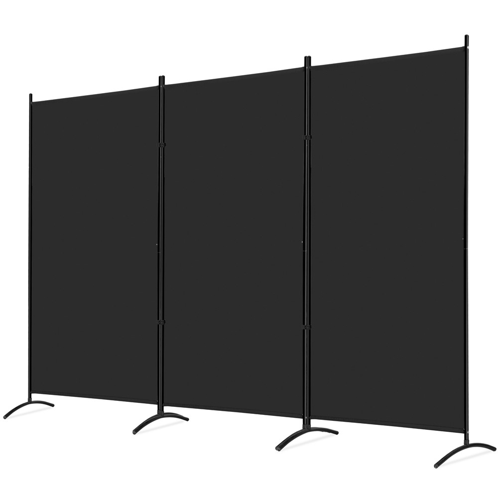 3 Panel Rolling Room Divider Folding Wall Divider for Office Restaurant Black