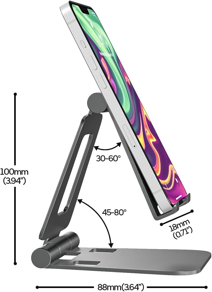 Dual Folding Cell Phone Stand, Fully Adjustable Foldable Desktop Phone Holder