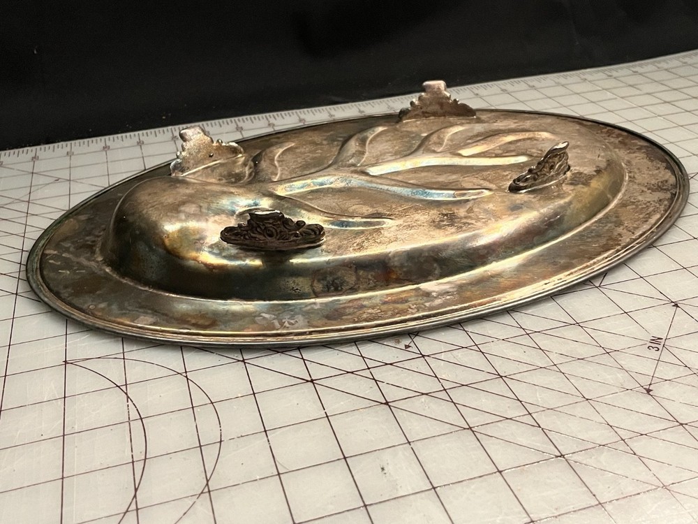 Vintage "Tree of Life" 1960s Silver Plate Oval Meat Footed Platter ~ 17 x 11.5"