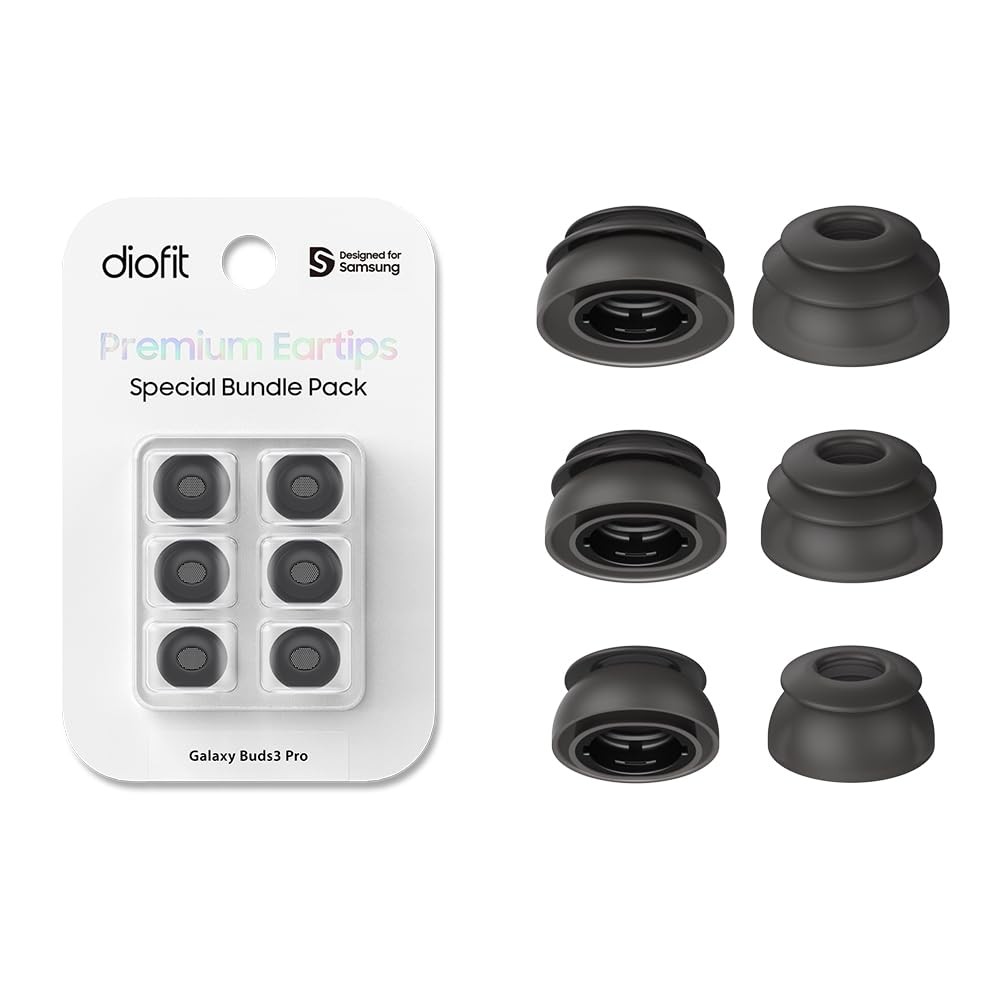 Premium Multi-Flange Eartips for Galaxy Buds3 Pro (Black, Mixed(SML), Black