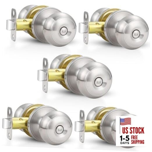 Door Knobs Interior Keyless Door Lock Privacy Door 5 Pack Brushed Nickel